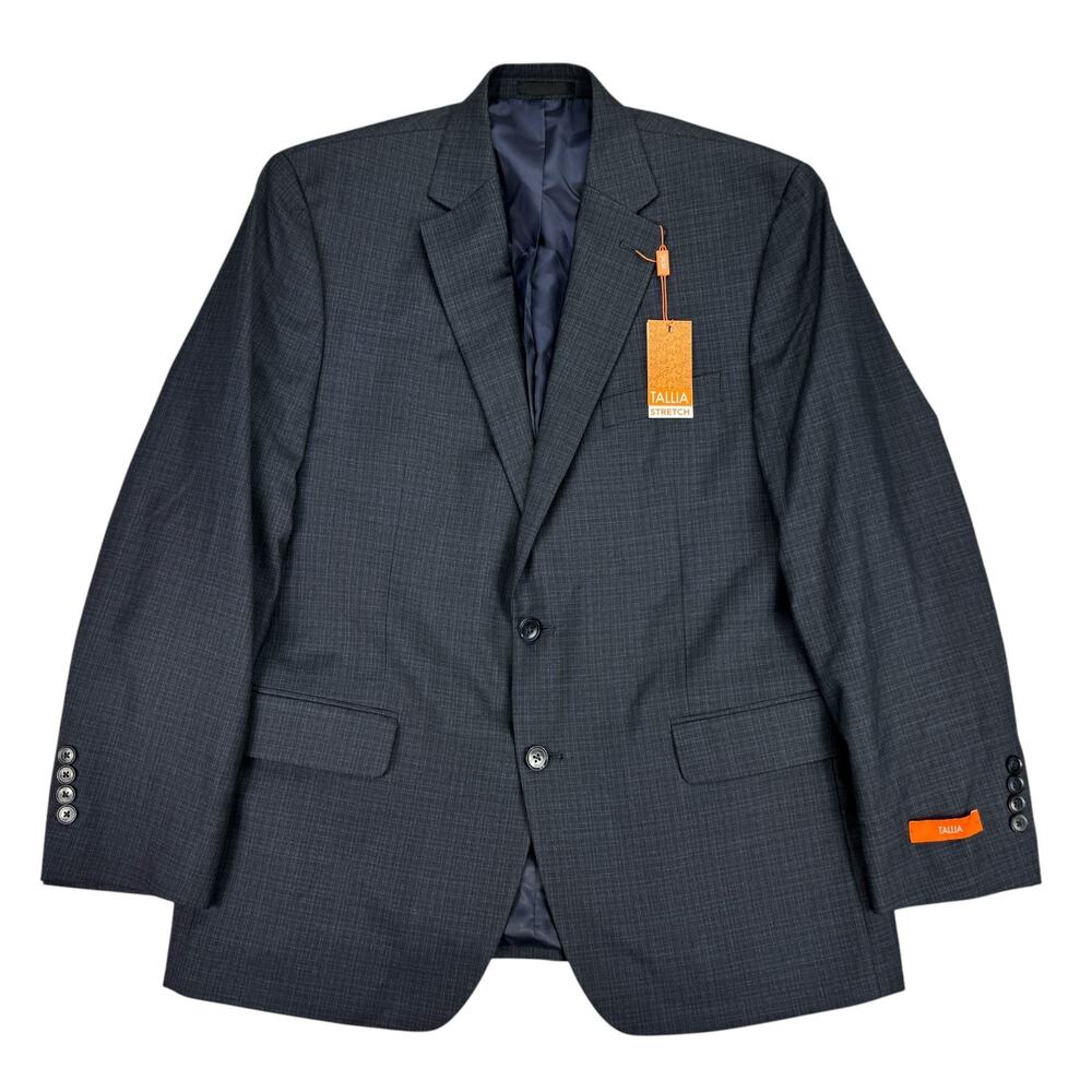 Tallia Mens Classic Fit Stretch Plaid Suit Jacket Navy Blue 44R